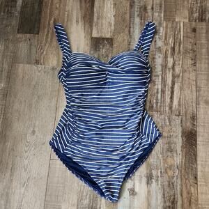 Nip Tuck Swim Womens Blue & White Striped One Piece Swimsuit Size SM Padded